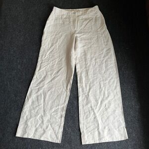 HM Linen Blend Wide Leg Trousers Beige High Waisted Pants Sz 8 lightweight flowy